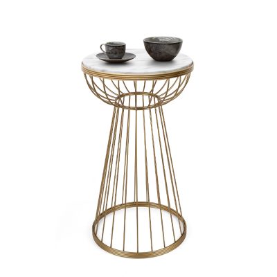 Βοηθητικό τραπεζάκι Mantare Megapap μεταλλικό - Mdf χρώμα χρυσό - λευκό εφέ μαρμάρου 35x35x58εκ.