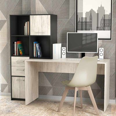 Γραφείο μελαμίνης Aurelio Megapap χρώμα ανθρακί - λευκό γκρι 170x35/60x76/151εκ.