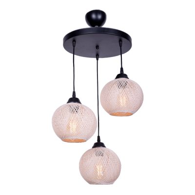 Φωτιστικό οροφής Riordan Megapap E27 μεταλλικό/σχοινί τρίφωτο σε μαύρο/μπεζ 30x30x65εκ.