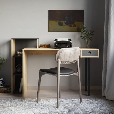 Γραφείο εργασίας Loyd Megapap από μελαμίνη χρώμα φυσικό οξιάς/ανθρακί 141x60x92εκ.