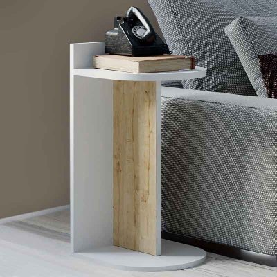 Τραπεζάκι βοηθητικό Dom Megapap μελαμίνης χρώμα λευκό - φυσικό οξιάς 30x34x60εκ.