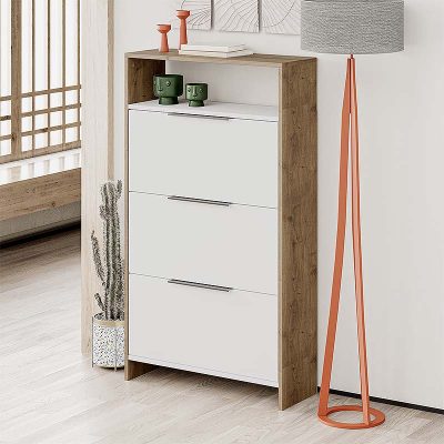 Παπουτσοθήκη μελαμίνης Kaju Megapap χρώμα λευκό - ανοιχτό καφέ 78x28x139εκ.