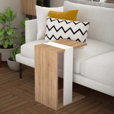 Τραπεζάκι βοηθητικό Zetti C Megapap μελαμίνης χρώμα φυσικό οξιάς - λευκό 30x40x57εκ.