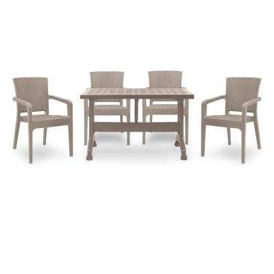 Σετ τραπεζαρία κήπου Callan Megapap 5τμχ πολυπροπυλενίου τραπέζι 120x70 - πολυθρόνα recycled χρώμα cappuccino S_GP046-0002,2+GP046-0001,3x4