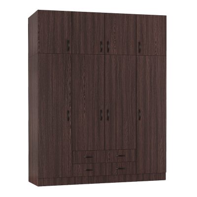 Ντουλάπα ρούχων Regina Megapap τετράφυλλη με πατάρι από μελαμίνη χρώμα wenge 200x60x240εκ.