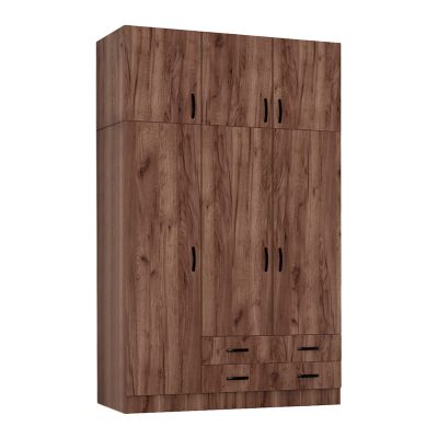 Ντουλάπα ρούχων Regina Megapap τρίφυλλη με πατάρι από μελαμίνη χρώμα ανοιχτό καρυδί 150x60x240εκ.