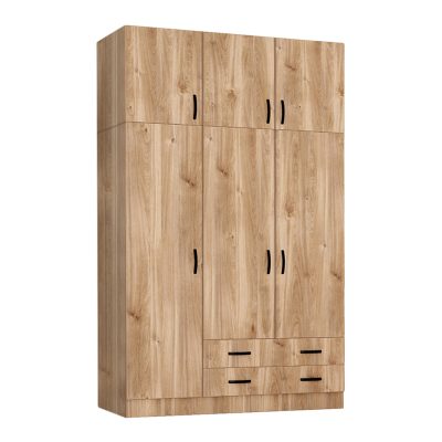 Ντουλάπα ρούχων Regina Megapap τρίφυλλη με πατάρι από μελαμίνη χρώμα honey oak 150x60x240εκ.