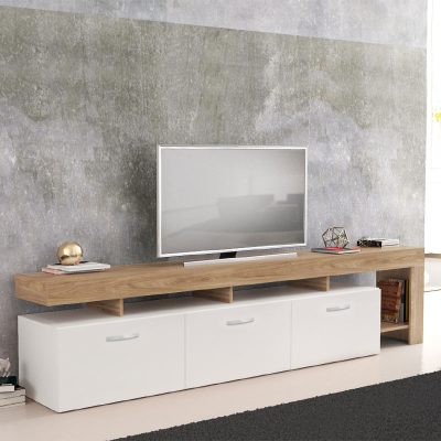 Έπιπλο τηλεόρασης Jethro Megapap από μελαμίνη χρώμα honey oak - λευκό 220x40x52εκ.