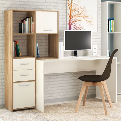 Γραφείο μελαμίνης Aurelio Megapap χρώμα honey oak - λευκό 170x35/60x76/151εκ.