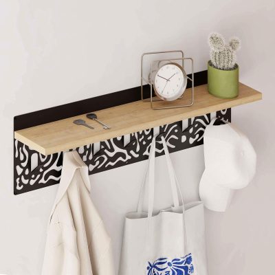 Κρεμάστρα τοίχου Novo Megapap από μέταλλο - μελαμίνη χρώμα sapphire oak - μαύρο 80x12,2x20εκ.