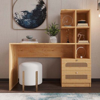 Γραφείο εργασίας Meli Megapap με βιβλιοθήκη χρώμα sapphire oak 155x60x152εκ.