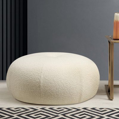 Σκαμπό - Πουφ Tina Megapap υφασμάτινο χρώμα λευκό Φ55x35εκ.